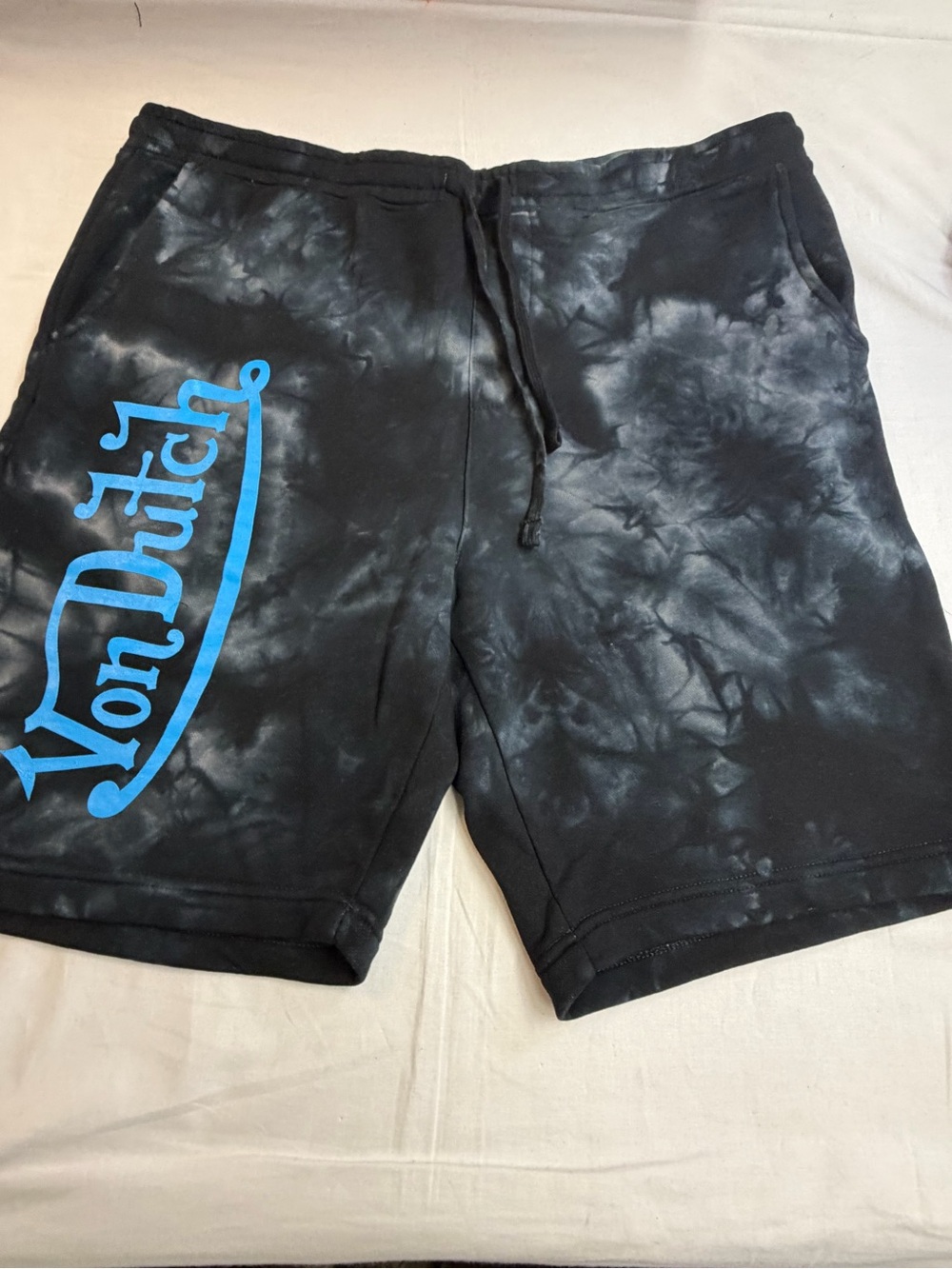 Von Dutch Black Tie-Dye Swim Trunks with Blue Logo